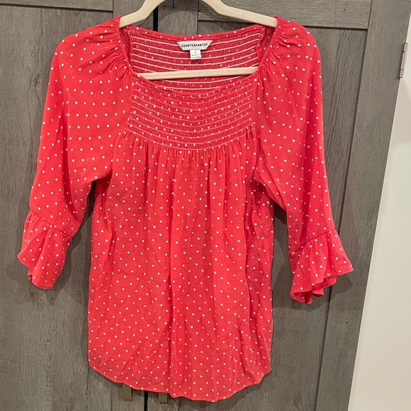Counterparts Tops - Counterparts hot pink Blouse with White Dots